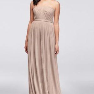David's Bridal Versa Convertible Mesh Dress in Biscotti Color